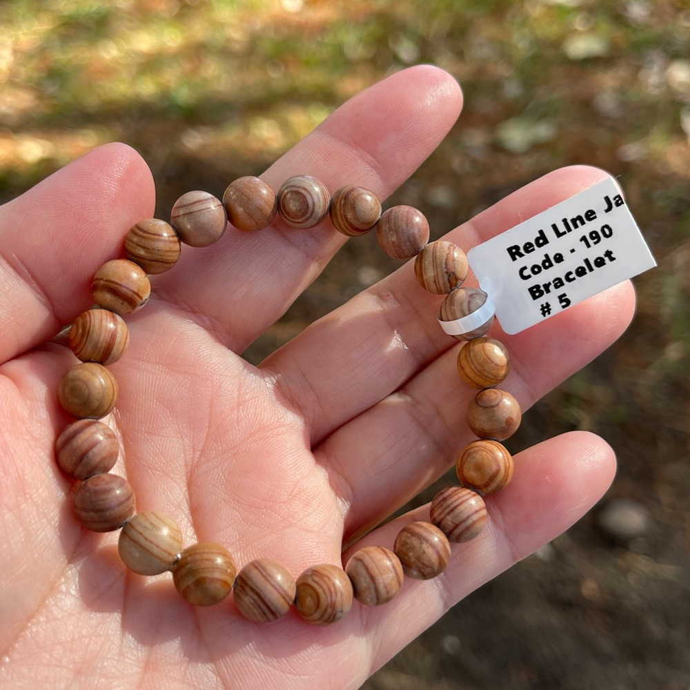 NWT Natural Red Line Jasper Beaded Elastic Bracelet